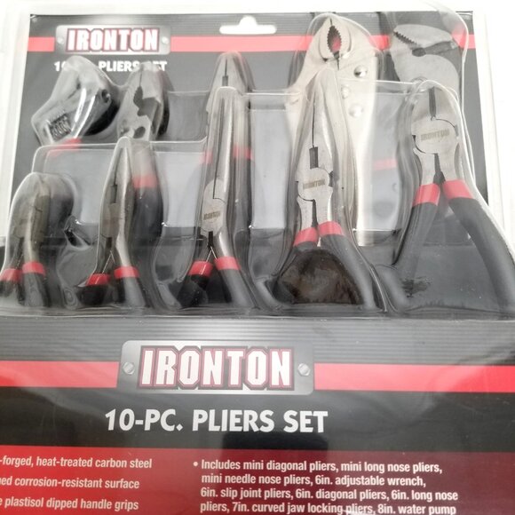 Ironton 10 Piece Pliers Set with Storage Rack Carbon Steel Professional Tools - Picture 4 of 9